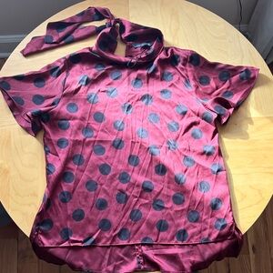 Zara Maroon and Black Polka Dot Blouse
